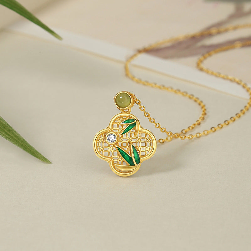 A Clover of Your Own-Bamboo Nephrite Jade Necklace