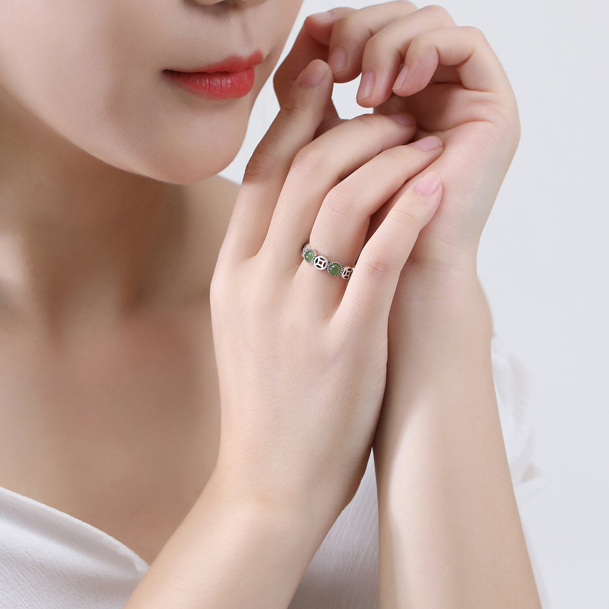 Coin Green Nephrite Jade 925 Sterling Silver Ring-Quiet Harmony