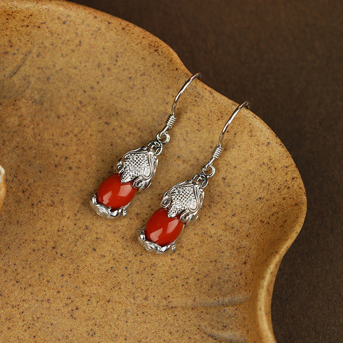 Pixiu Red Agate Drop Earrings-Wishes for Prosperity