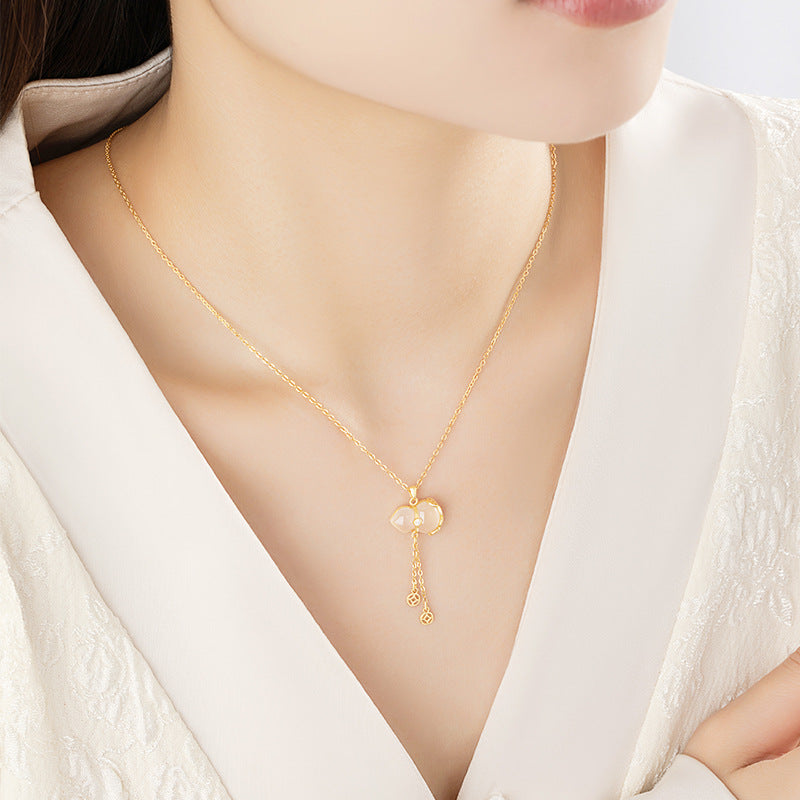 Fortune and Harmony-Gourd Jade & Chalcedony Sterling Silver Necklace