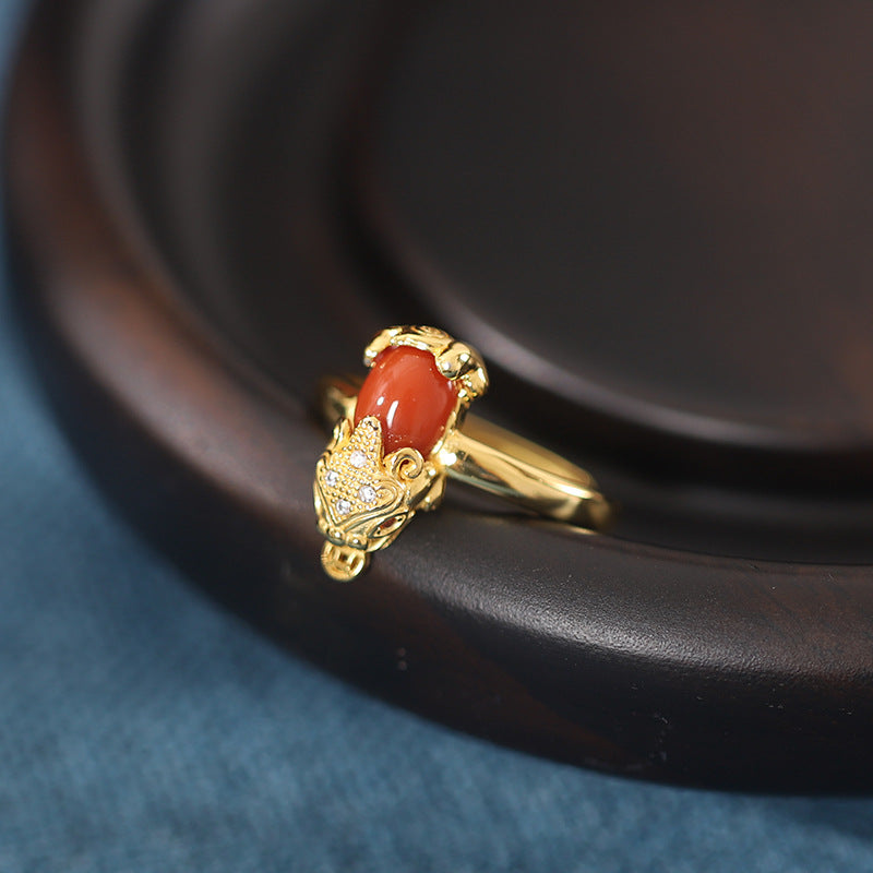 Pixiu Red Agate Adjustable Ring-A Bold Spirit