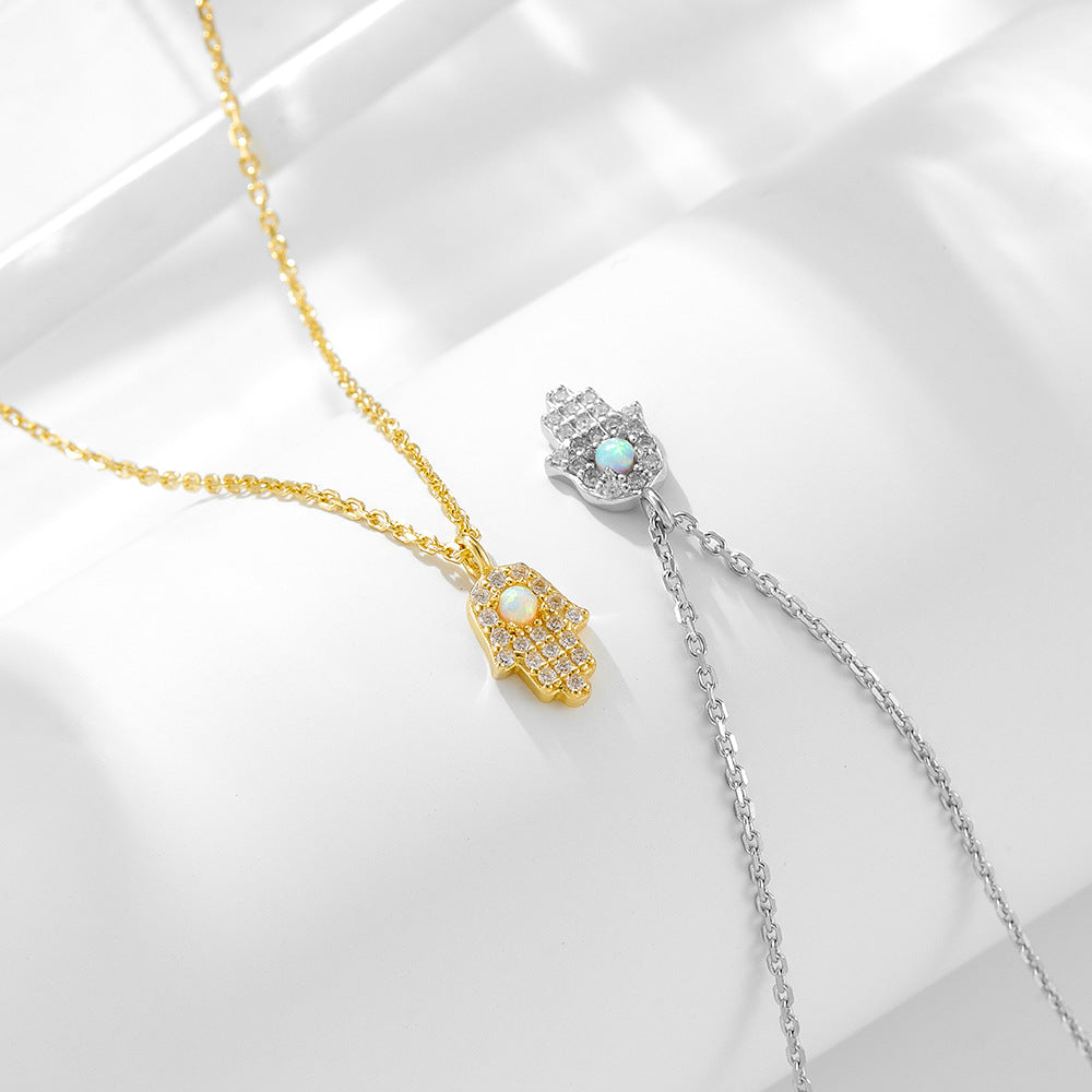 Hamsa Moonstone Sterling Silver Necklace-A Petite Sparkle