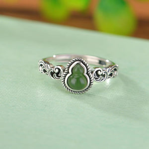 Green Jade Calabash Silver Ring-Fortune Prosperity