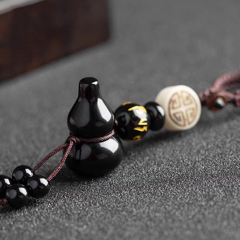 Peace-Guard Obsidian Gourd Protection Key Pendant