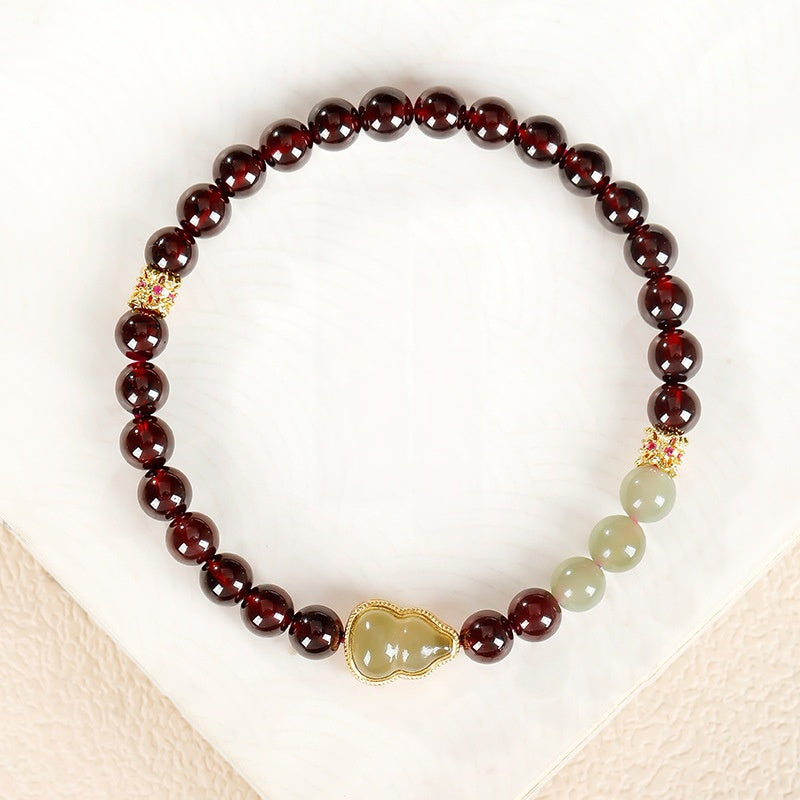Jadeite Gourd Garnet Bracelet-Fortune in Motion