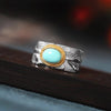 Natural Turquoise Feather Silver Ring