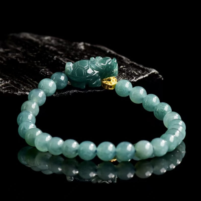 The Prosperous Dragon Turtle Jade Bracelet-18K Gold-Plated Wealth Bead for Protection & Steady Prosperity