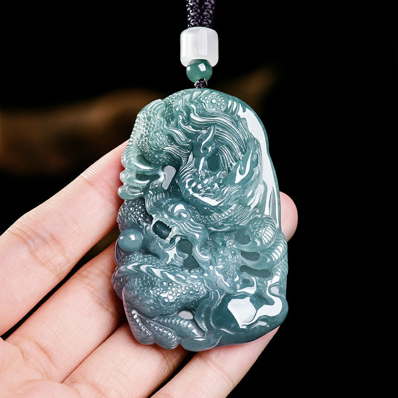 The Sovereign’s Shield: Ice-Blue Water Jadeite Dragon Pendant