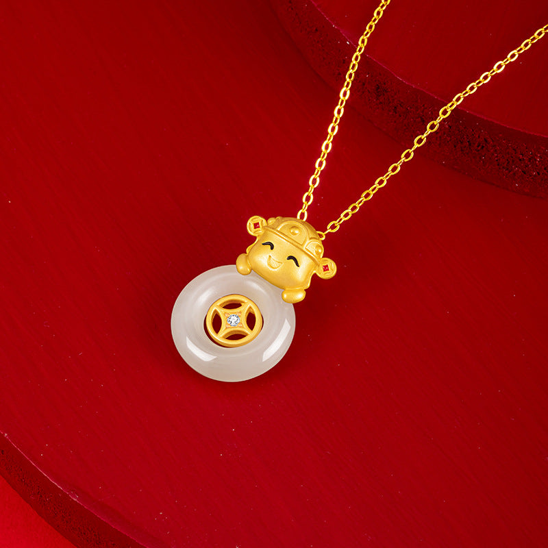 God of Wealth Nephrite Jade Necklace-Welcoming Prosperity