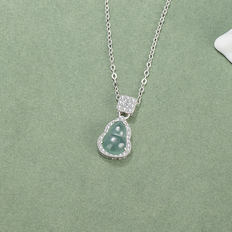 Guatemalan Blue Jadeite Gourd Pendant Necklace-Quiet Fortune