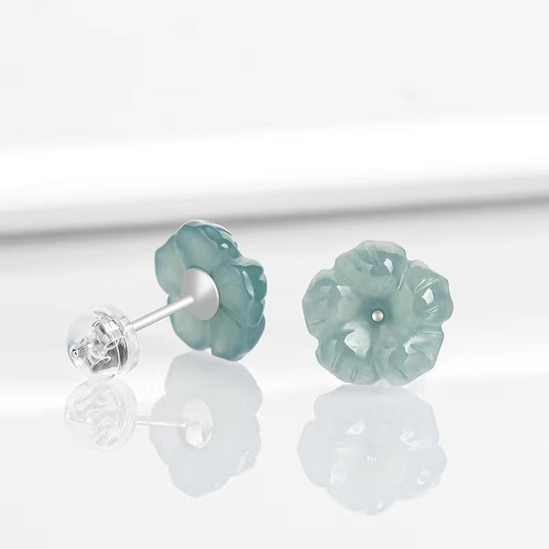 Orchid Jade Studs Earrings-Longevity and Prosperity
