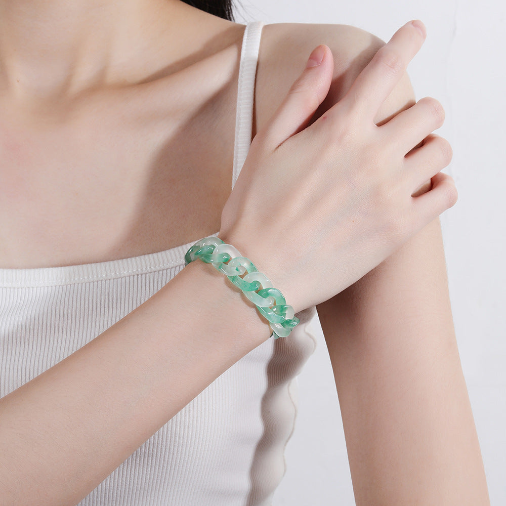 Green Jadeite Cuban Link Bracelet-Quiet Confidence