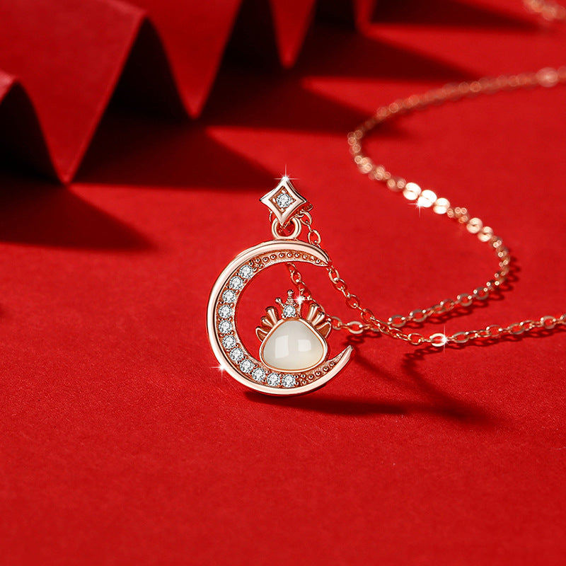 Dragon and Crescent Nephrite Jade Necklace-Guarding Your Joy