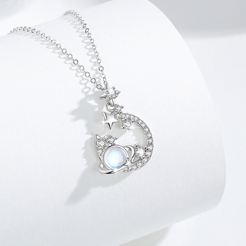 Moon & Planet Sterling Silver Necklace-Enduring Love