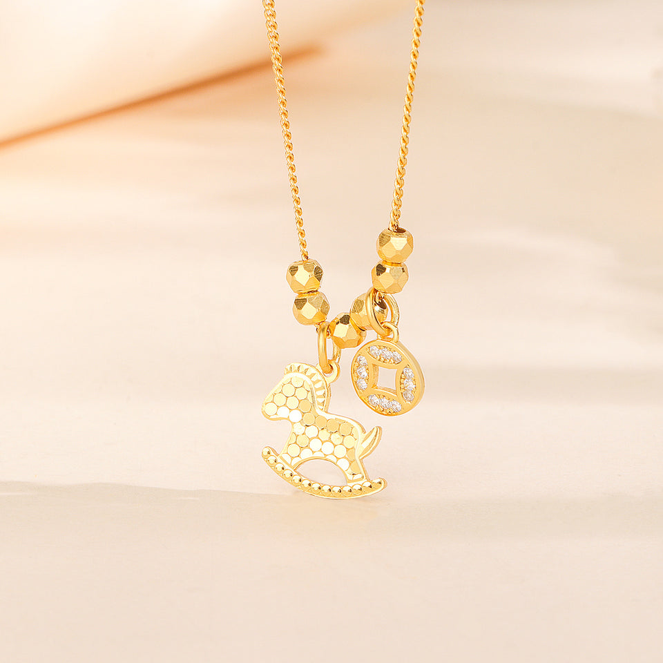 Gold Horse Pendant Necklace – “Wealth Arrives Swiftly” 2026 Lucky Charm