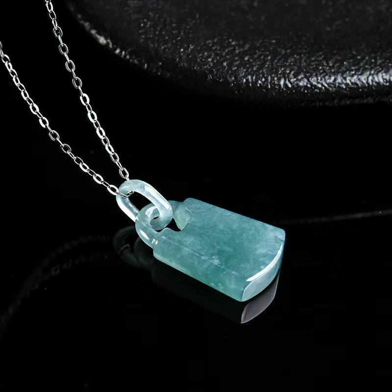 Longevity Lock Jade Pendant Necklace-925 Sterling SIlver