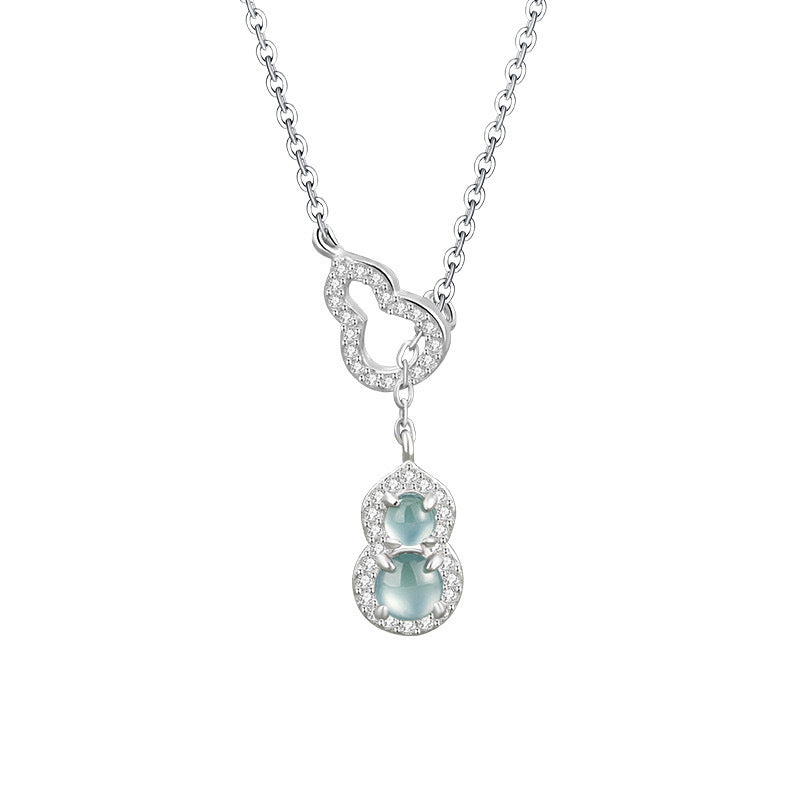 Double Gourd Jadeite Silver Necklace-Blessings & Prosperity