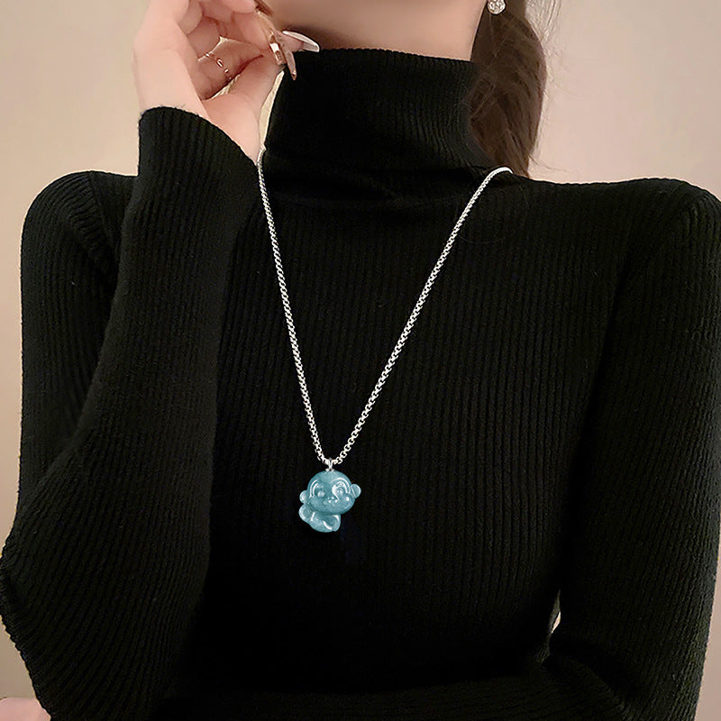 Grade A Blue Jade Monkey Lucky Pendant – Zodiac Charm of Wit and Vitality