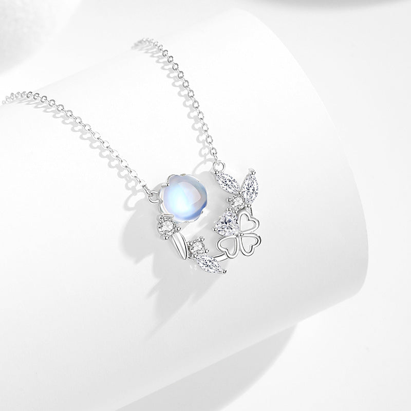 Butterfly & Clover Sterling Silver Necklace-Happiness in Finding You