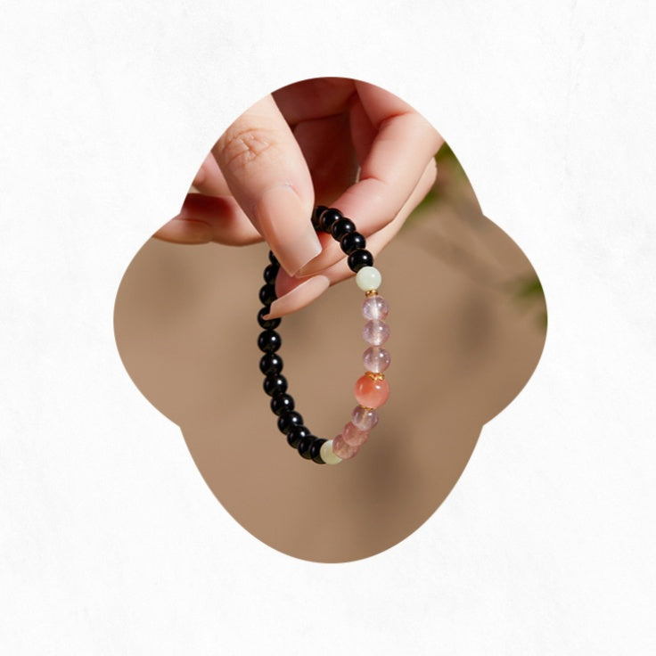 Black Obsidian South Red Agate Stretch Bracelet-Quiet Focus