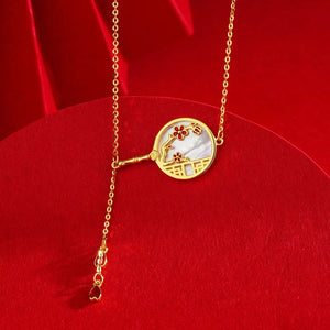Gold Plum Bossom Silver Necklace-Good Fortune and Prosperity