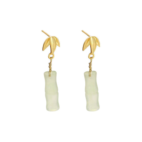 Ice Jade Bamboo Earrings-Prosperity Luck