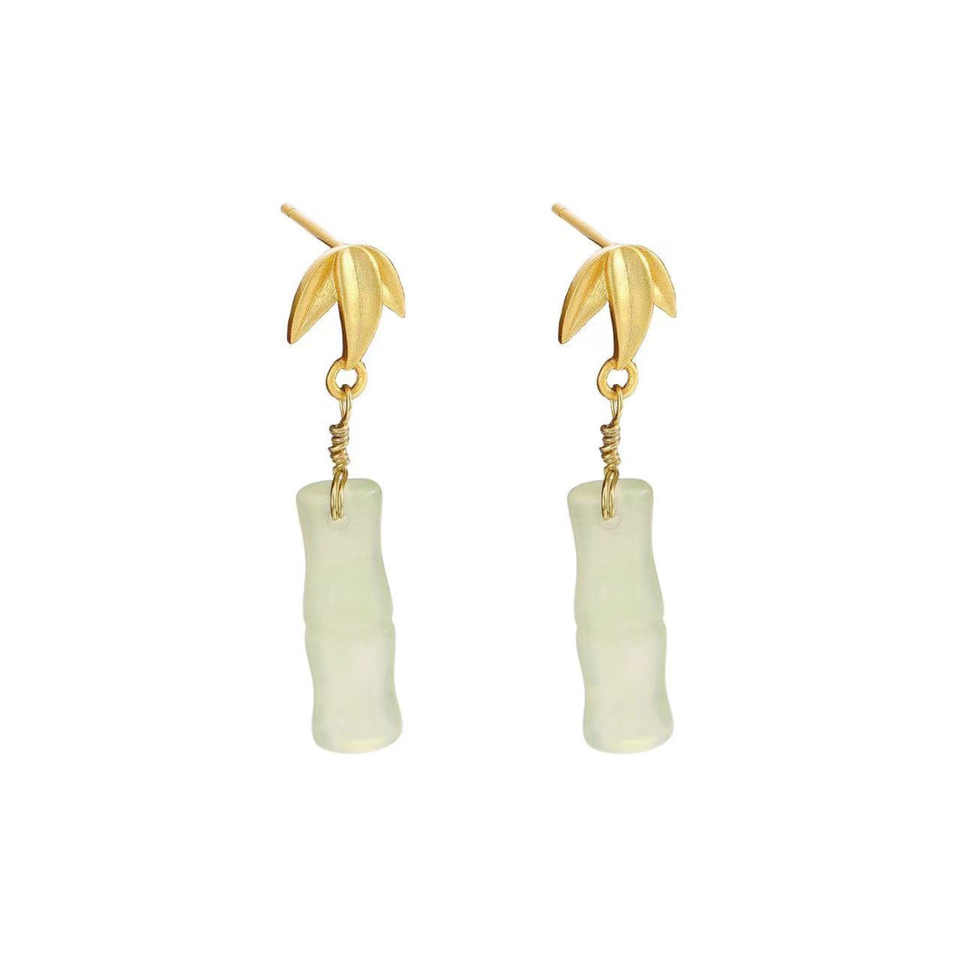 Ice Jade Bamboo Earrings-Prosperity Luck