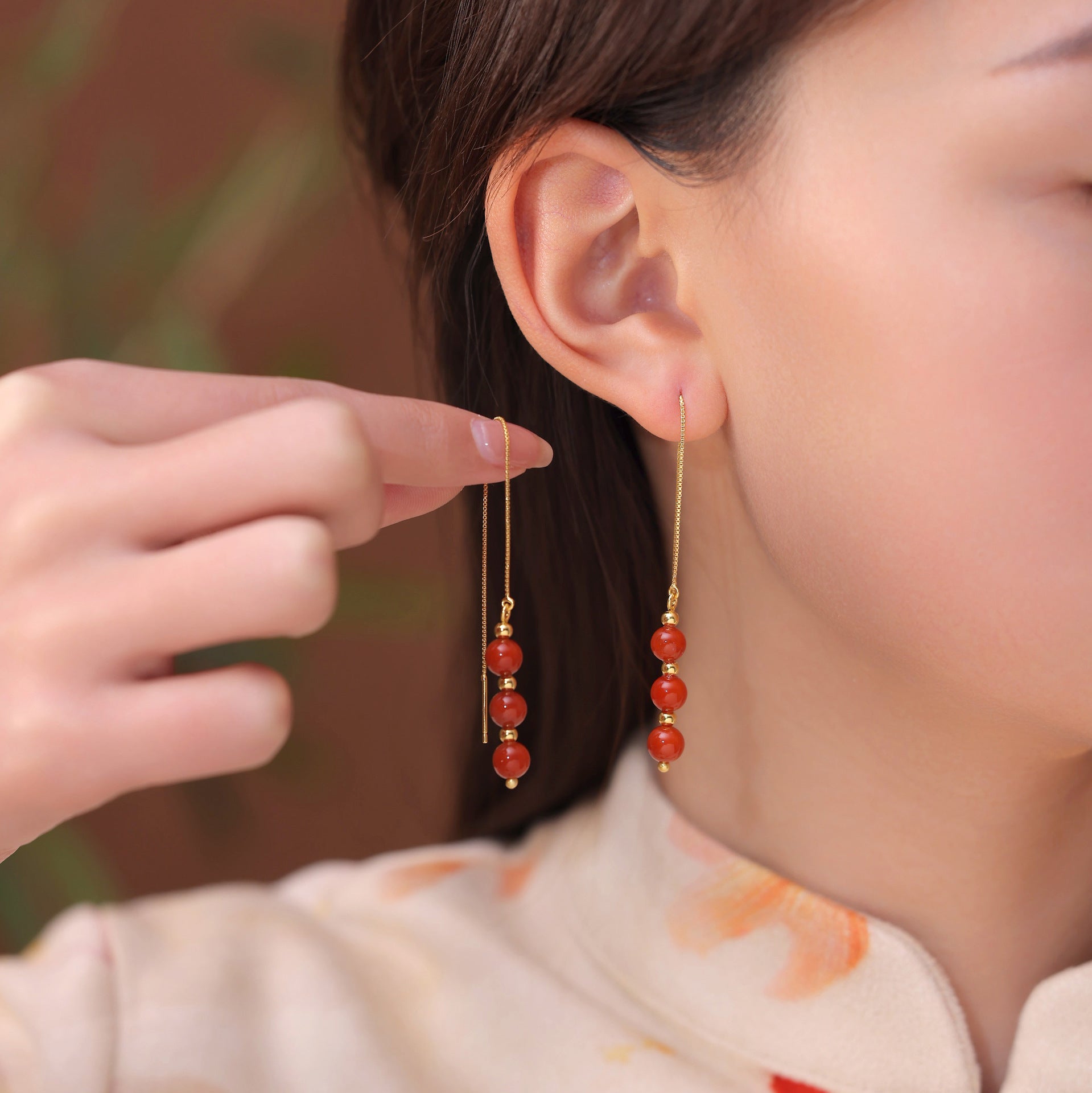 A Confident Accent-Long Red Agate Earrings