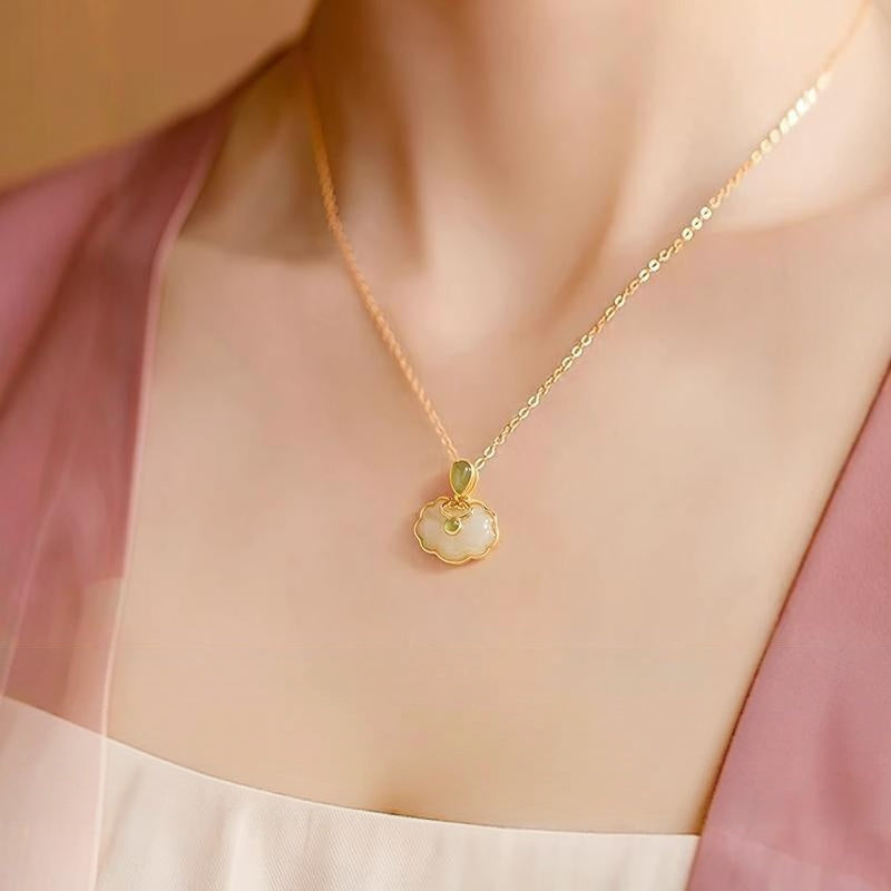 Quiet Harmony-Auspicious Cloud Nephrite Jade Peace Lock Necklace