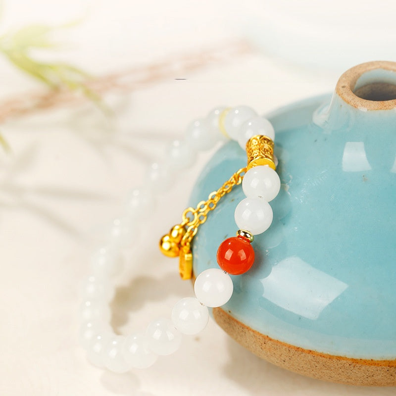 Fortune in Reach-White Jade Gourd Agate Bracelet