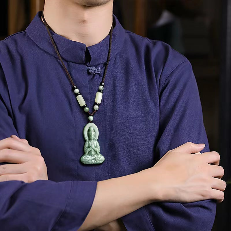 Guanyin Buddha Jade Pendant-Grade A Green Jade-Grade A Jade