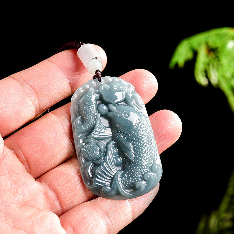 Blue Jadeite Koi Fish Pendant – Symbol of Abundance and Prosperity