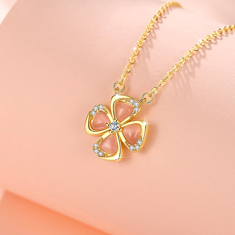 Four Leaf Clover Silver Necklace-Lucky to Love You
