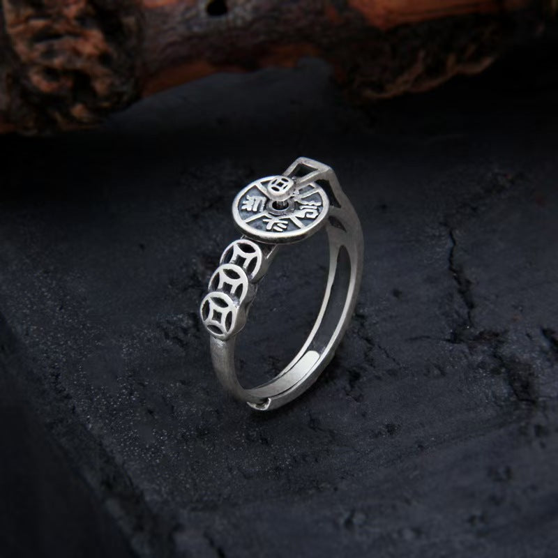 Spinning Wealth Coin Vintage Silver Ring-Attract Luck