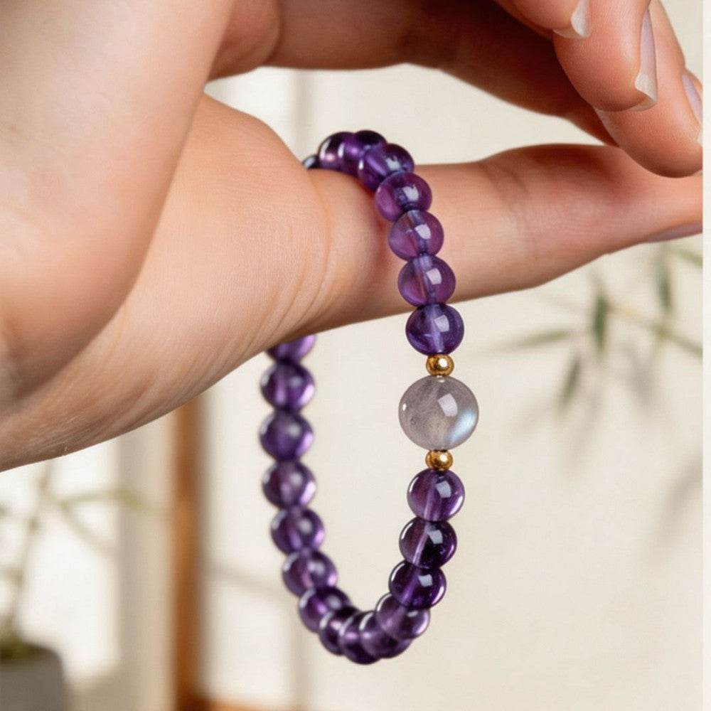 Gray Moonstone Amethyst Bracelet-Fortune in Flow