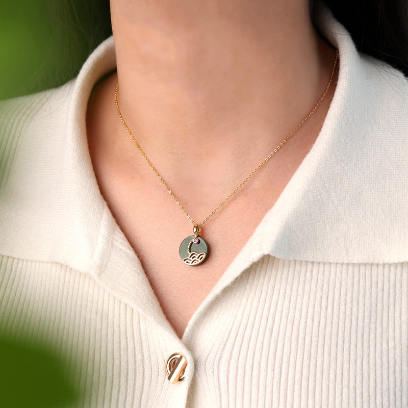Quiet Radiance-Lotus Nephrite Jade Pendant Necklace