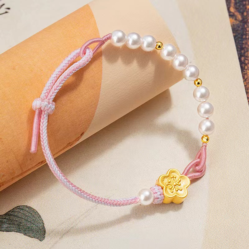 Natural Pearl Sakura Handmade Rope Bracelet-Inner Peace