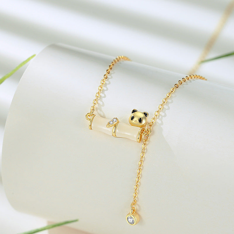 Panda Bamboo Nephrite Jade Necklace-Rising Step by Step