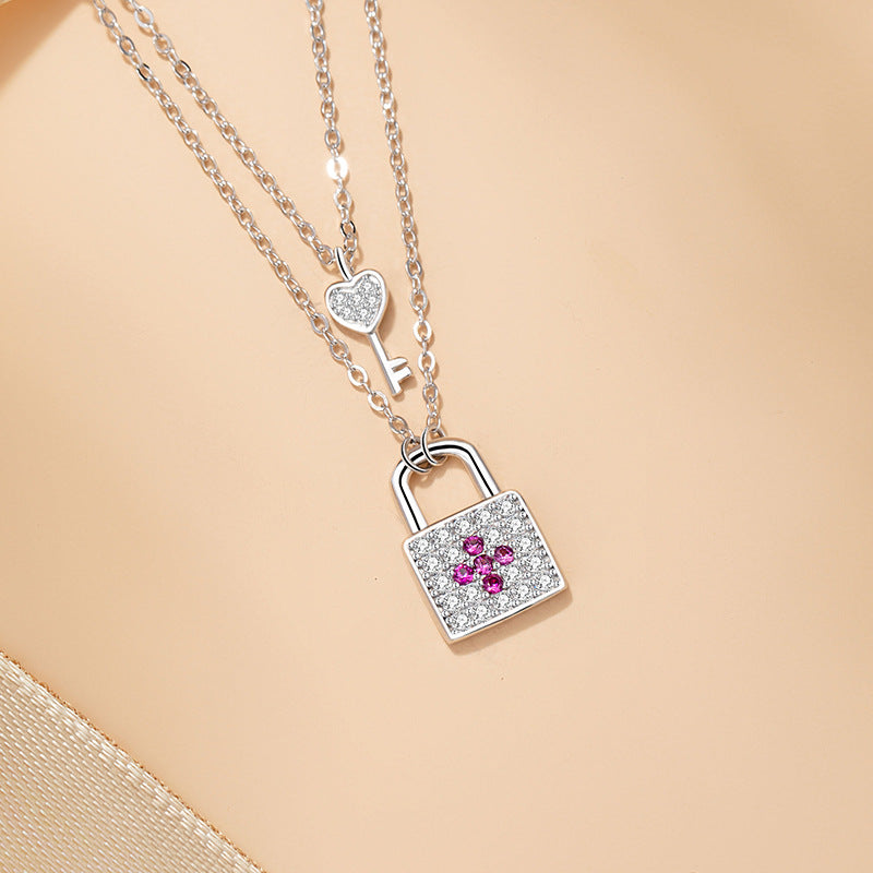 Heart Key & Padlock Sterling Silver Necklace-Stay True to Your Dreams