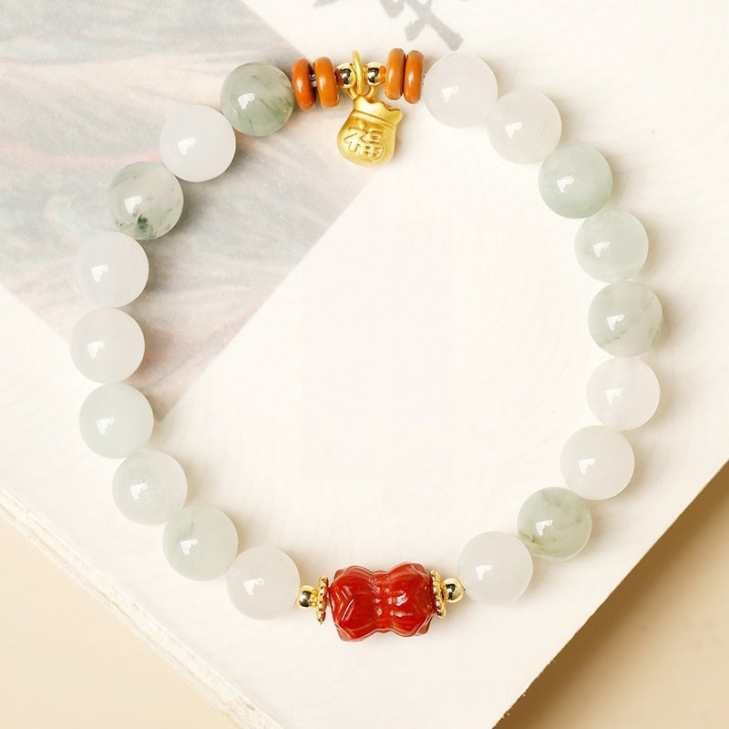 A Quiet Blessing-Cinnabar Twin Lotus Jade Bracelet