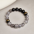 Six-Word Mantra Black Agate & Quartz Beaded Bracelet-Inner Calm