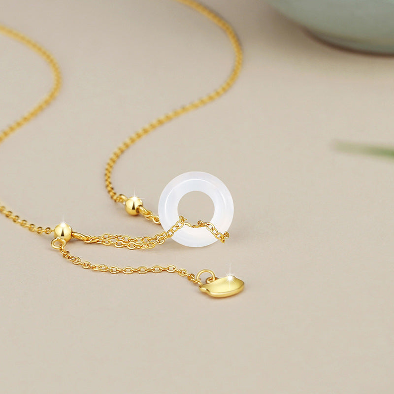 Cat & Chalcedony Peace Disc Necklace-A Little Guardian