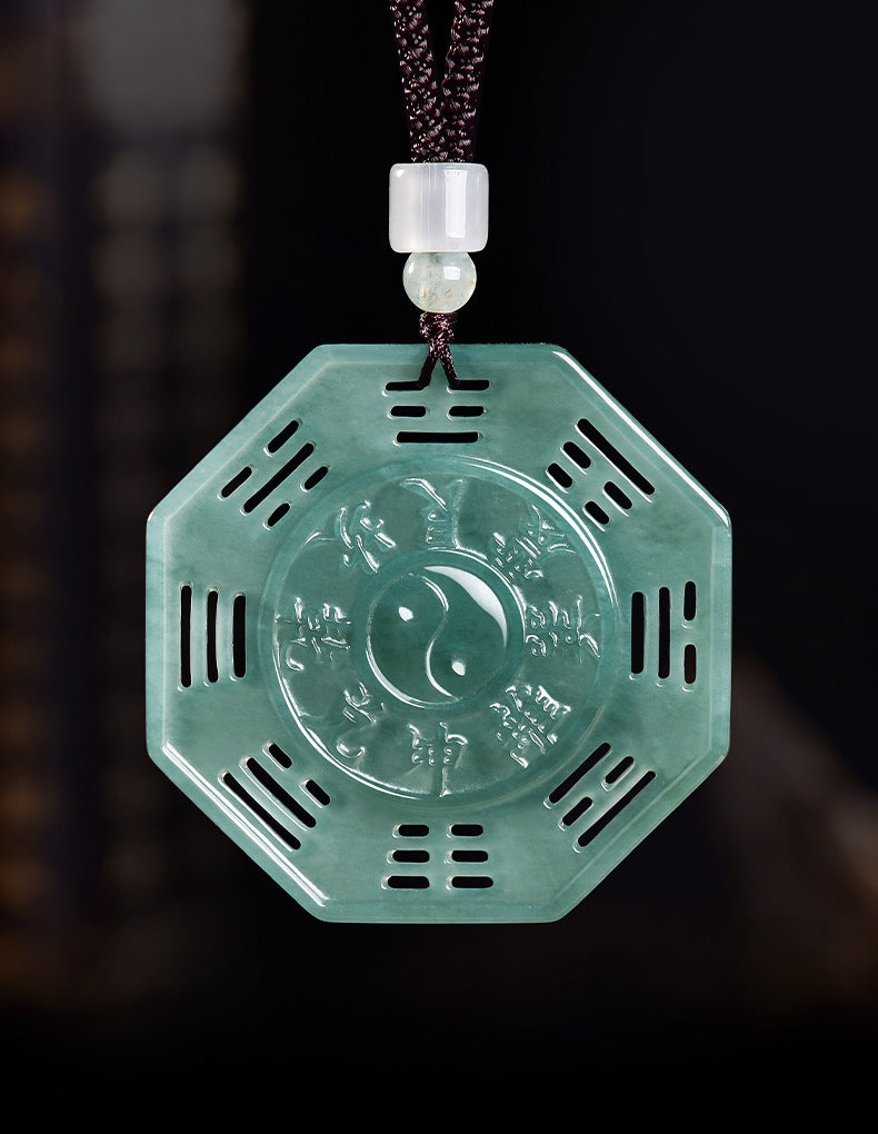 Tai Chi Bagua Hollow Carved Jade Pendant Balance & Protection Necklace