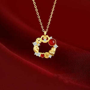 Red Agate Wealth Coin New Year Necklace-Protection&Prosprity