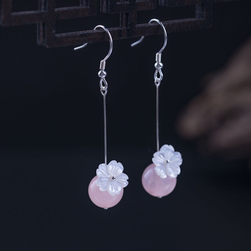 Gentle Bloom-Shell Flower Drop Earrings