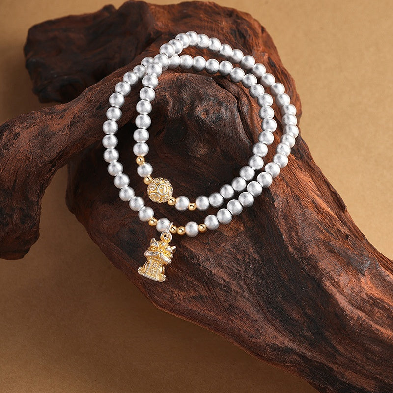 999 Fine Silver Lion Dance Double-Wrap Bracelet-Courage in Motion