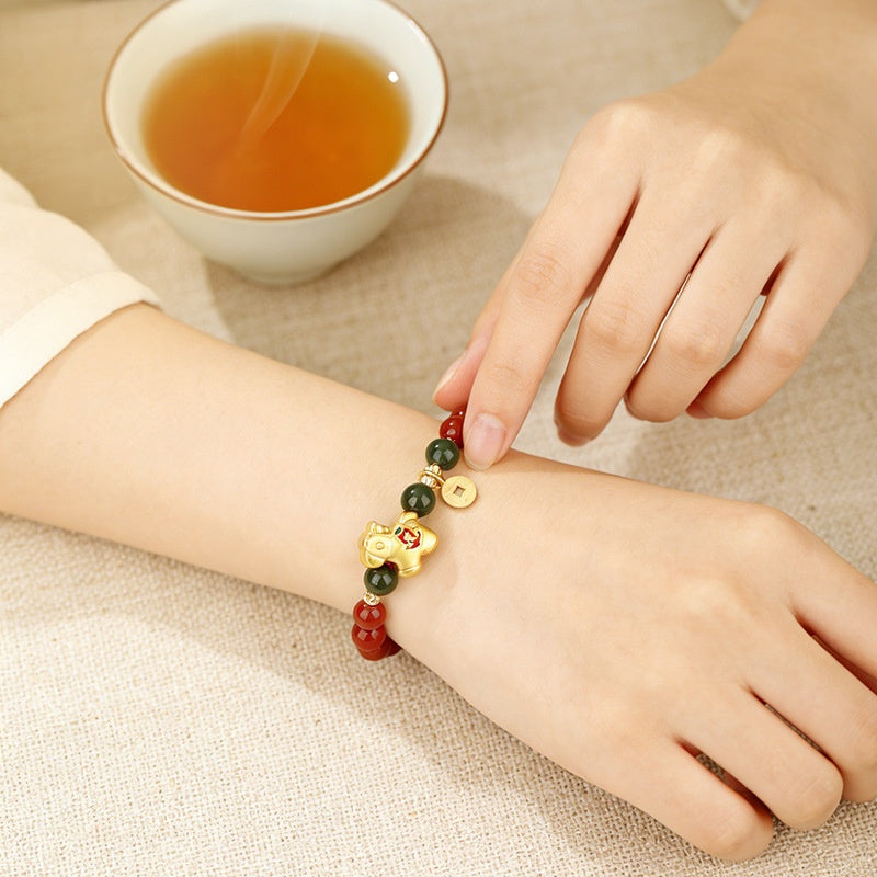 Sterling Silver Lucky Horse Agate Bracelet-Courage in Motion