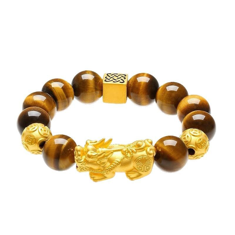 Natürliches Gelbes Tigerauge Gold Doppel Pixiu Glücksarmband