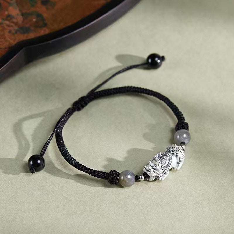 999 Silver Pixiu Moon Stone Bracelet -Attract Wealth