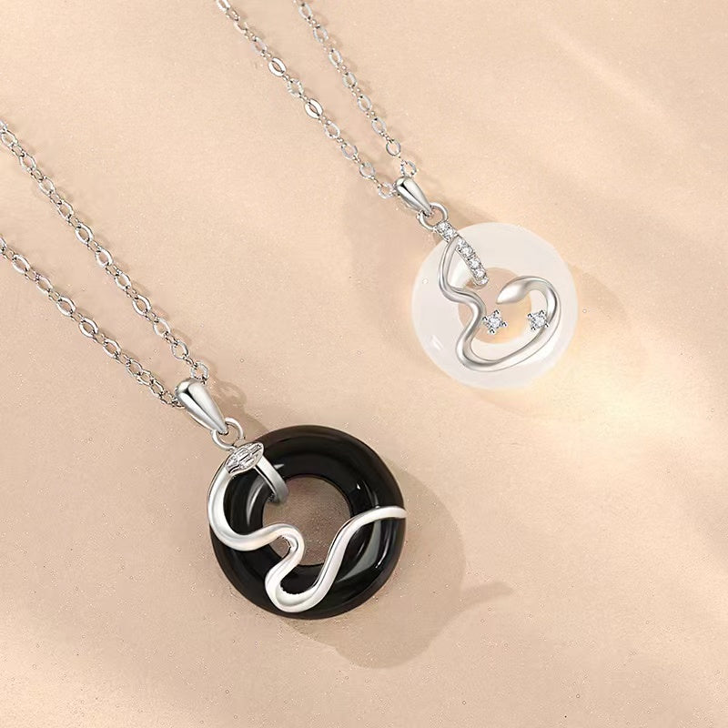 2025 Year Of Snake Black Agate Silver Necklace-Passion & Determination